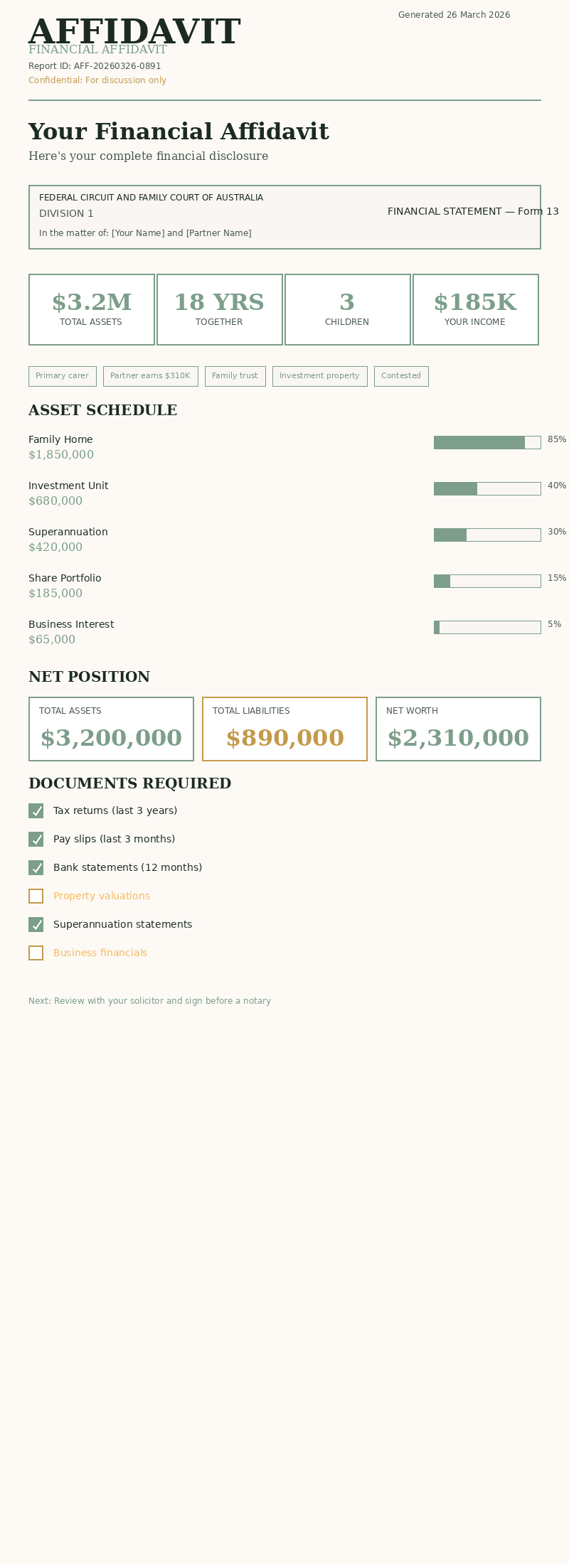 Affidavit sample report